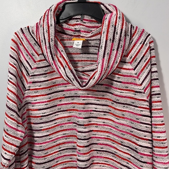 Ruby Rd Top White Striped Cowl Neck Chenille Pullover in Size 1X NWT - Picture 3 of 15